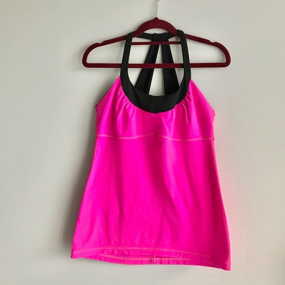 🎀Rare Lululemon Pink Black Sz S Scoop Me Up Tank